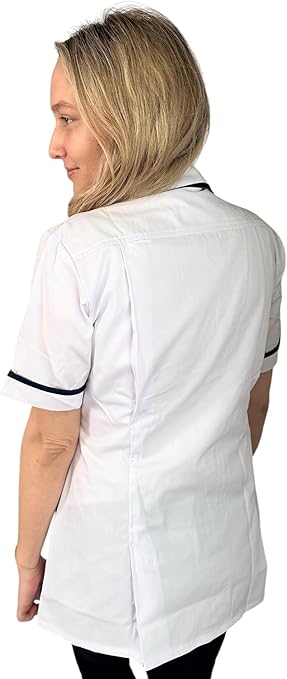 White with Navy Blue Stripes - Healthcare Tunic Woman