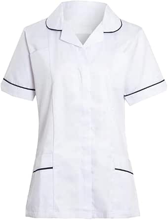 White with Navy Blue Stripes - Healthcare Tunic Woman