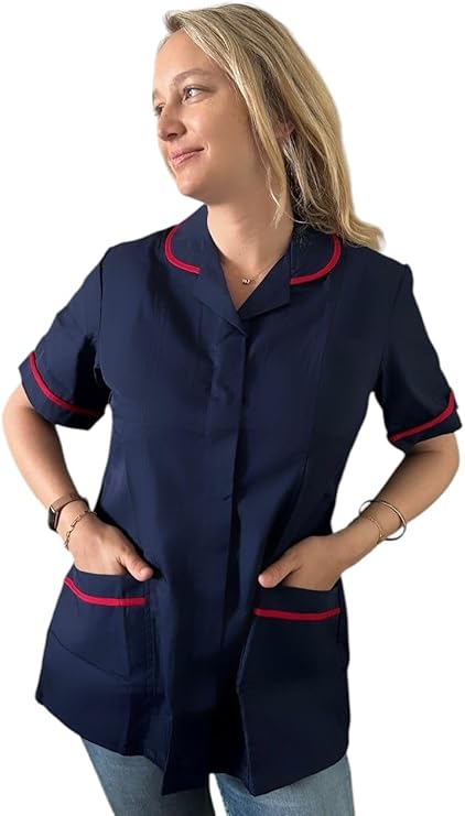 Navy Blue with Red Stripes - Healthcare Tunic Woman