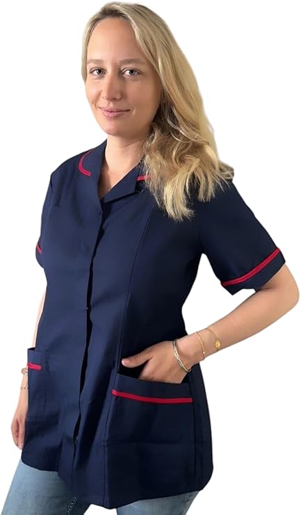 Navy Blue with Red Stripes - Healthcare Tunic Woman