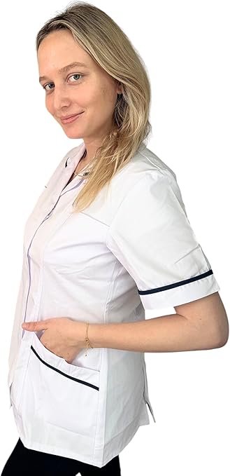 White with Navy Blue Stripes - Healthcare Tunic Woman