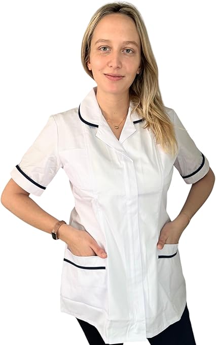 White with Navy Blue Stripes - Healthcare Tunic Woman