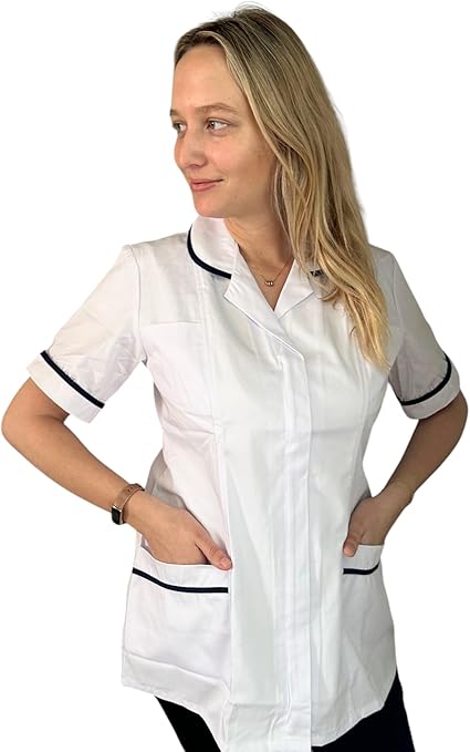 White with Navy Blue Stripes - Healthcare Tunic Woman